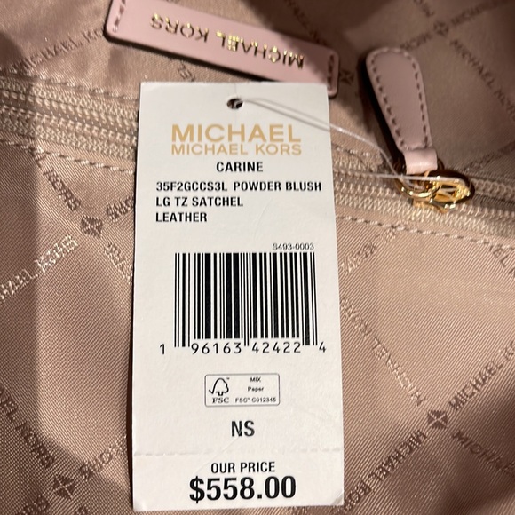 MICHAEL KORS 
Carine Large Pebbled Leather Top Zip Satchel
Powder Blush
NWT - Picture 14 of 16